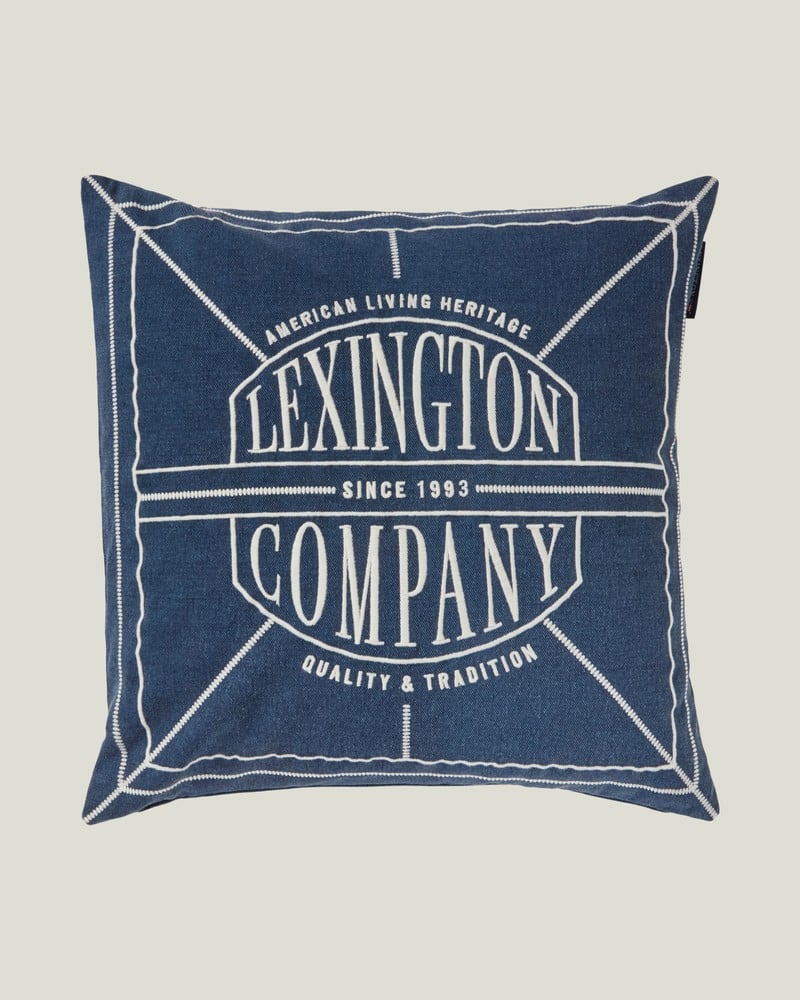 LEXINGTON Logo Kissenbezug aus gewaschener Bio-Baumwolle, dunkelblau/hellbeige