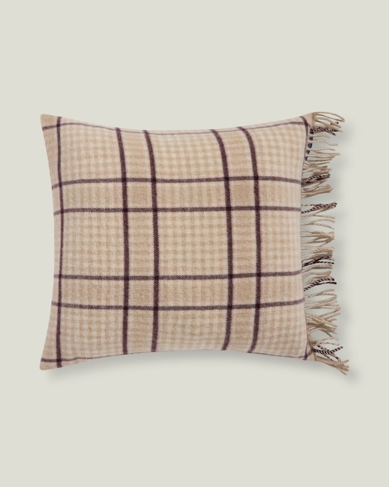 LEXINGTON Karierte Kissenhülle aus recycelter Wolle, beige/fig