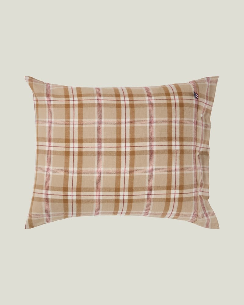 LEXINGTON Karierter Kissenbezug aus Baumwollflanell, fudge/beige/fig