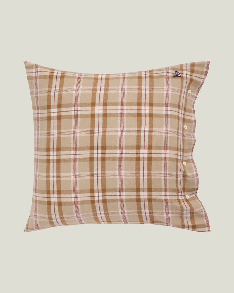 LEXINGTON Karierter Kissenbezug aus Baumwollflanell, fudge/beige/fig