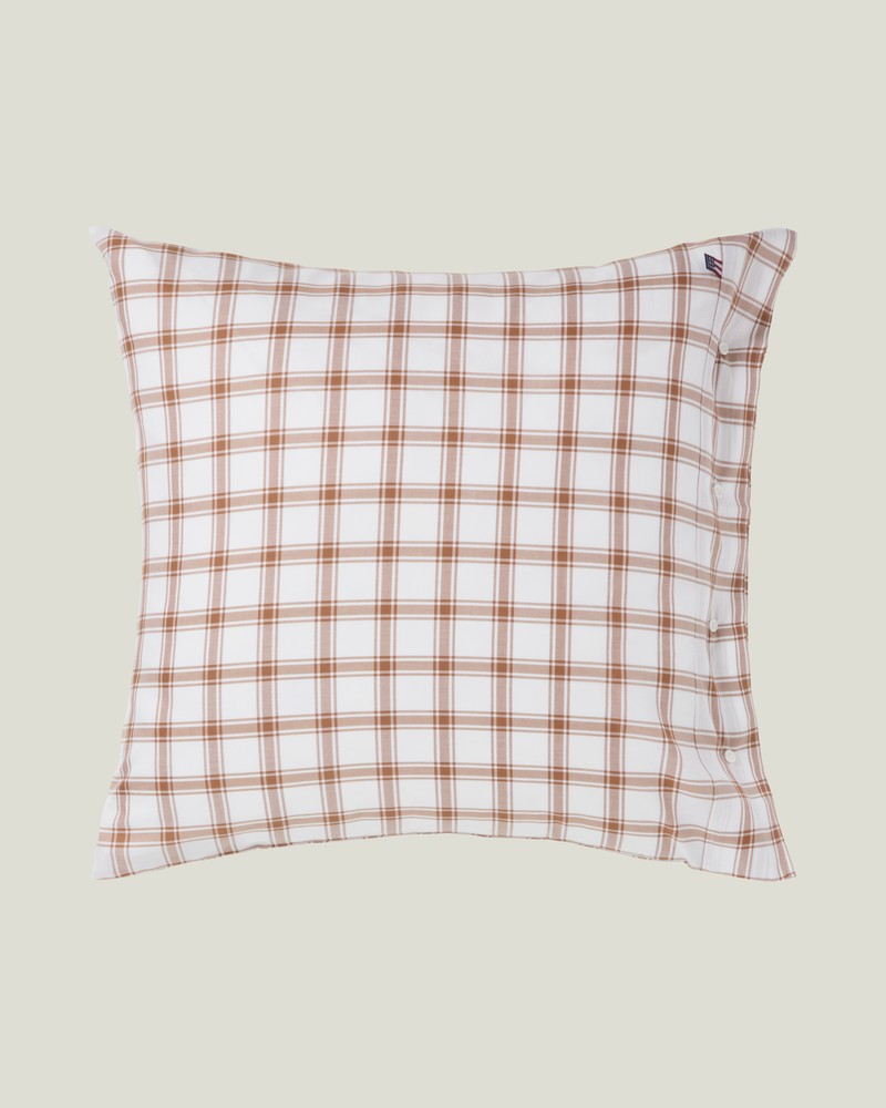 LEXINGTON Karierter Pinpoint-Kissenbezug aus lyocell/Baumwolle, white/fudge