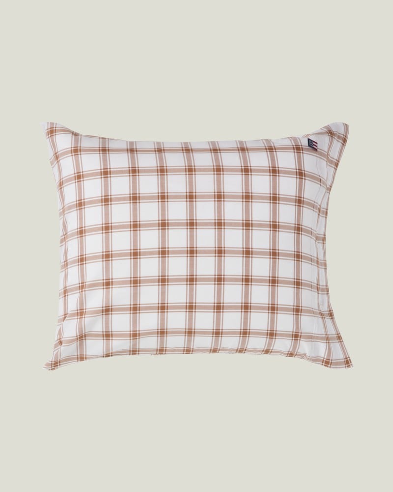 LEXINGTON Karierter Pinpoint-Kissenbezug aus lyocell/Baumwolle, white/fudge