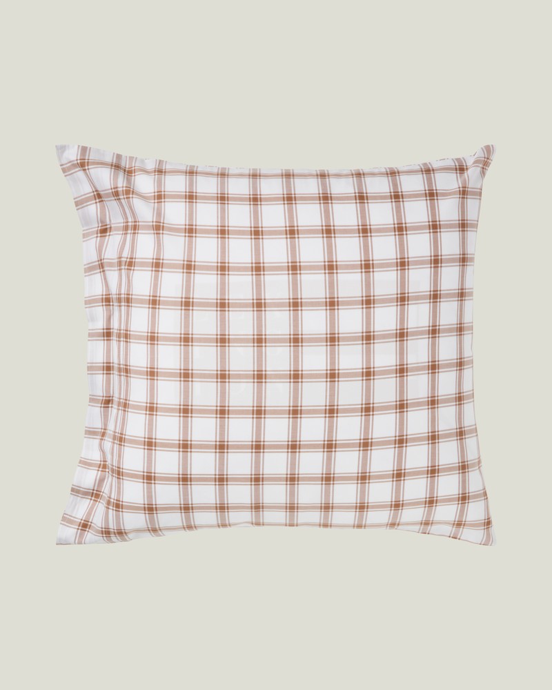 LEXINGTON Karierter Pinpoint-Kissenbezug aus lyocell/Baumwolle, white/fudge