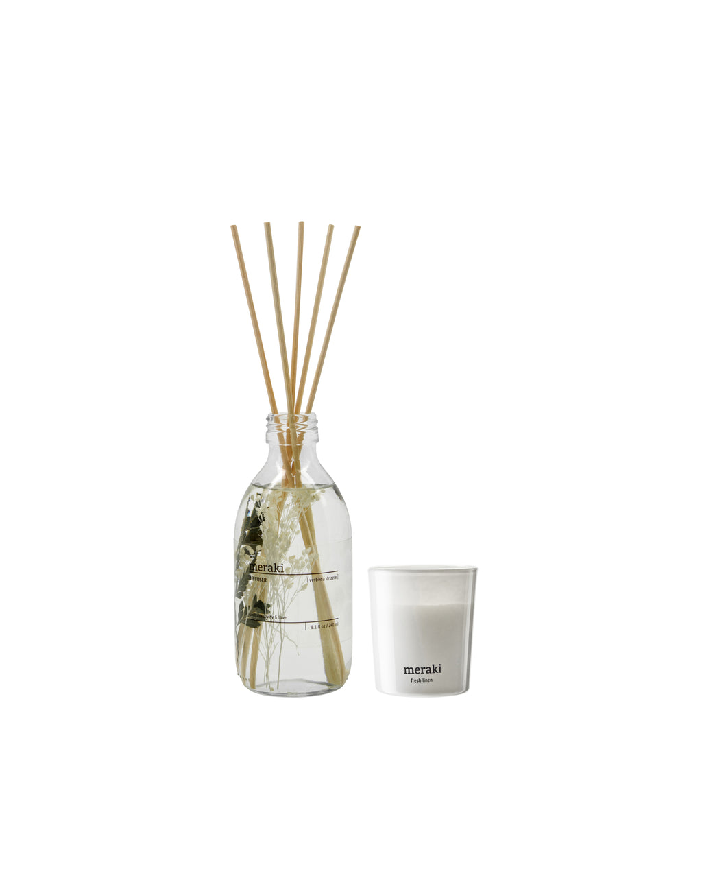 Meraki Verbena Drizzle Raumduft-Diffusor + Fresh Linen Duftkerze Geschenkbox