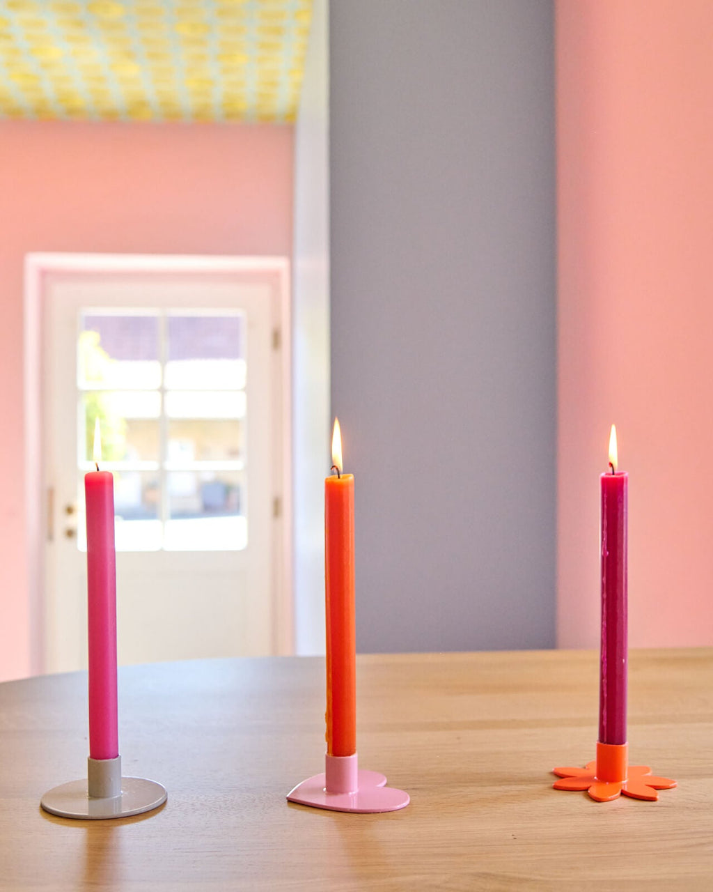 Kerzenständer | Kerzenhalter für Stabkerzen HERZ Rosa + Kerze
